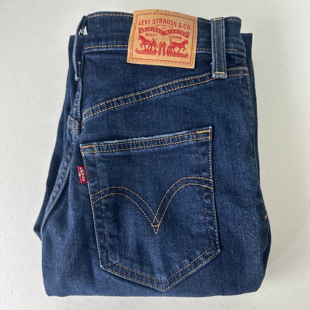 Levis Ribcage Straight Ankle Jeans Dark Distressed High Rise 26x27 72693-0133 - Picture 10 of 16